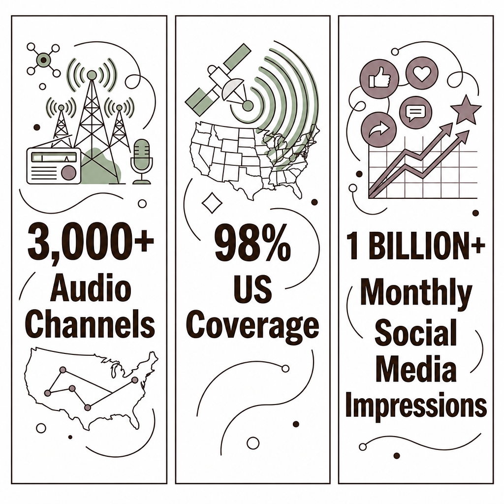 Total Market Scale — 3,000+ Audio Channels, 98% US Coverage, 1B+ Monthly Impressions